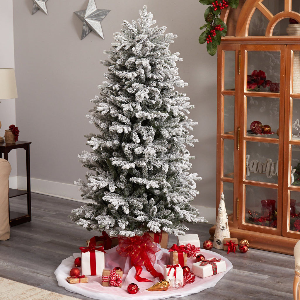 6' Aspen Mountain Fir Flocked Christmas Tree with 1198 Bendable Branches and 450 LED Lights