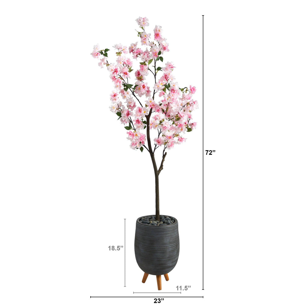 6’ Cherry Blossom Artificial Tree in Gray Planter with Stand