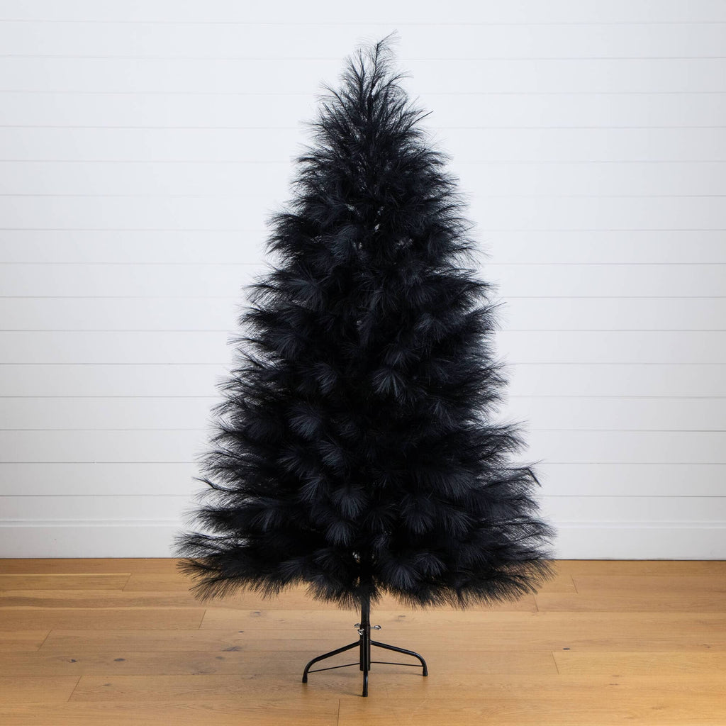 6' Artificial Halloween Black Pampas Grass Christmas Tree