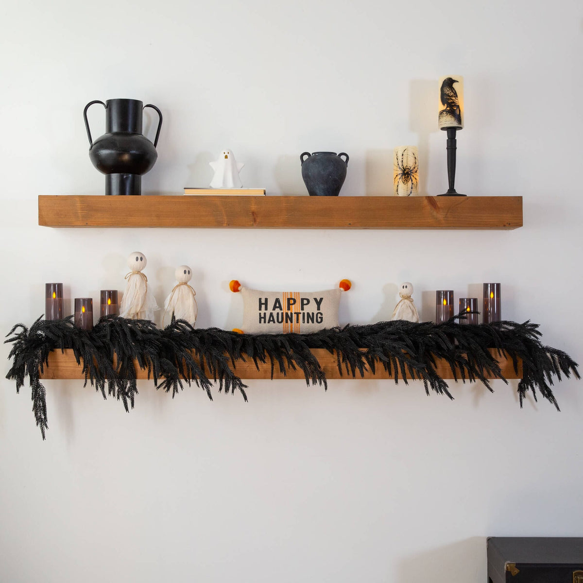 6' Artificial Real Touch Halloween Black Norfolk Island Pine Garland with Natural Look