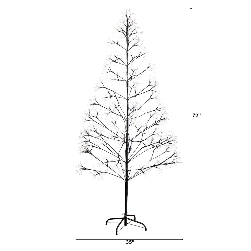 6' Pre-Lit Artificial Halloween Black Starburst Tree with 1680 Fairy Warm White LED Lights