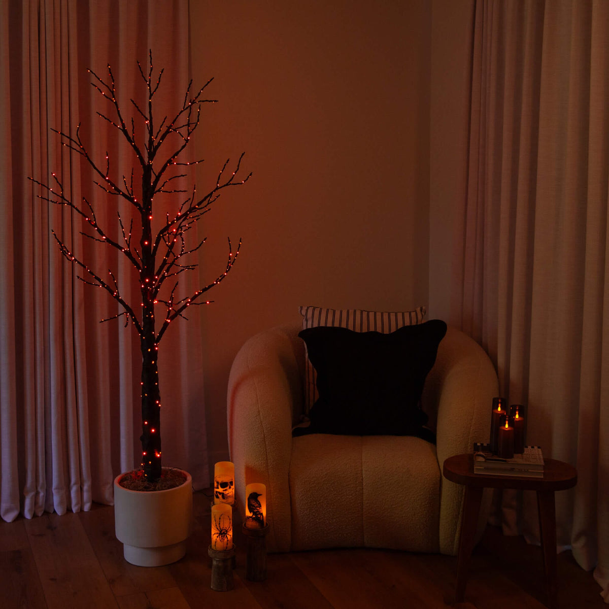 6'  Pre-Lit Artificial Halloween Twig Tree with 480 Orange & Purple LED Lights
