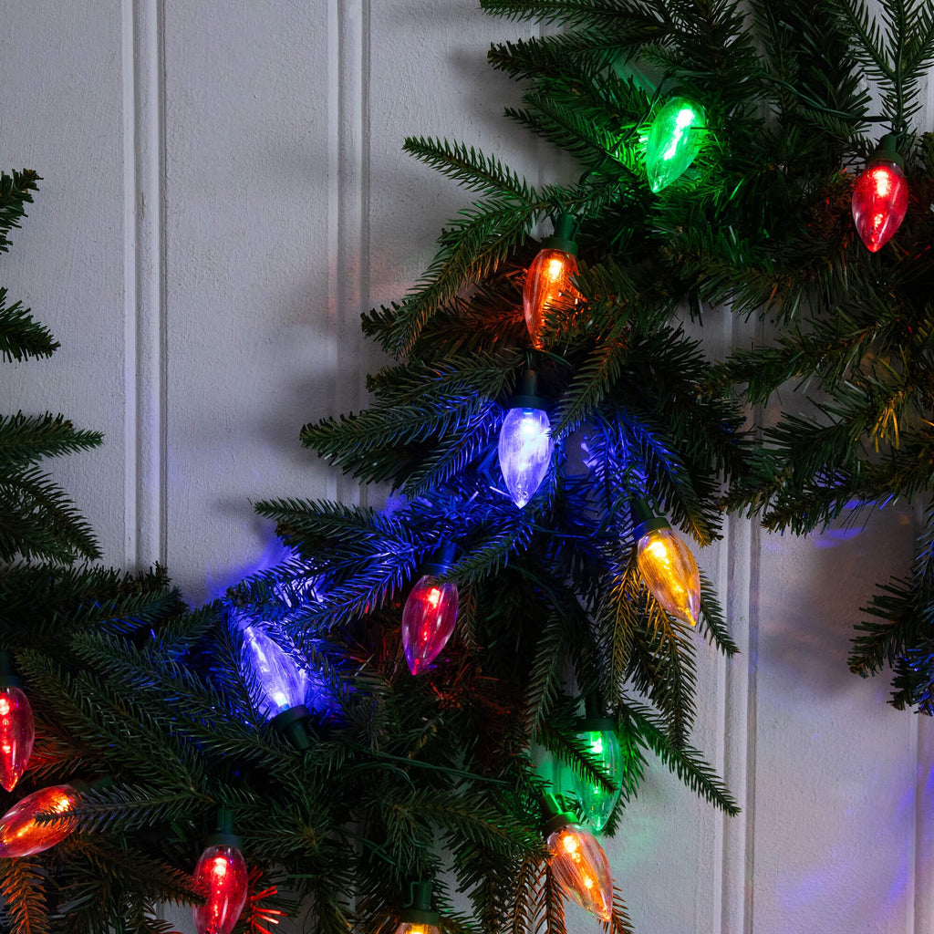 6' Pre-Lit Artificial Luxembourg Pine Christmas Garland with 35 Multicolored Traditional Bulb LED Lights