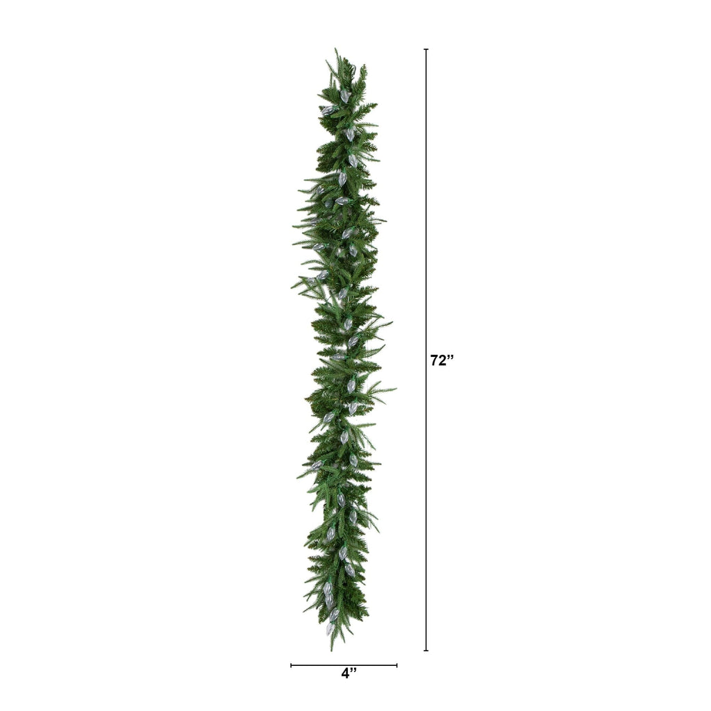 6' Pre-Lit Artificial Luxembourg Pine Christmas Garland with 35 Multicolored Traditional Bulb LED Lights