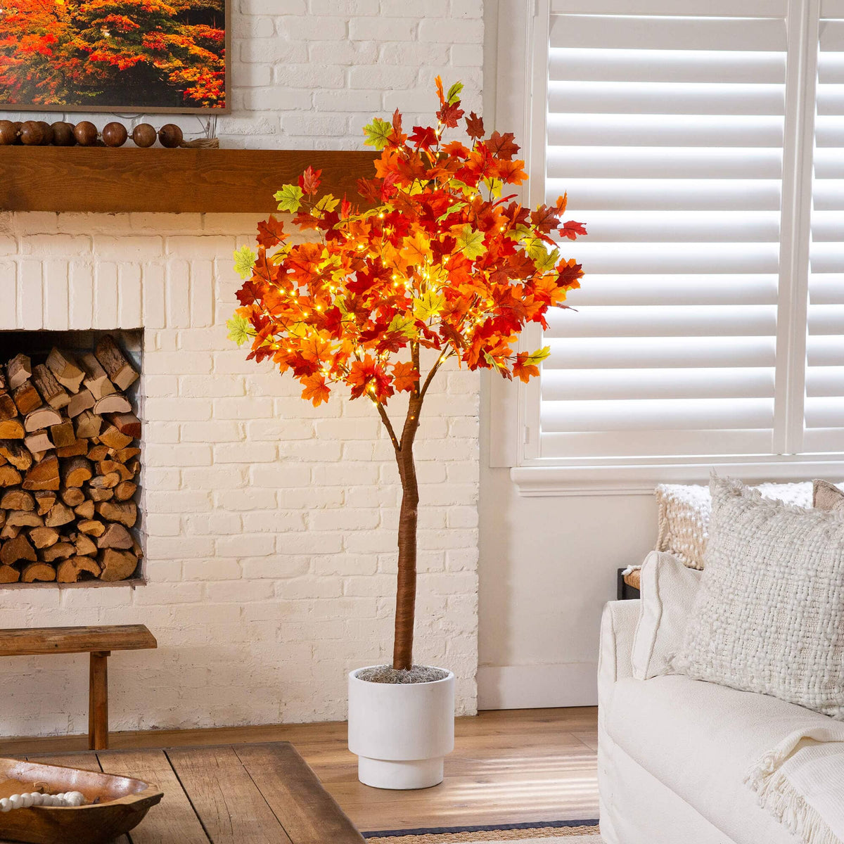 6' Pre-Lit Shades of Autumn Maple Artificial Fall Tree with 360 Warm White LED Lights