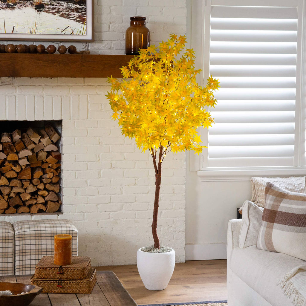 6' Pre-Lit Yellow Autumn Maple Artifical Fall Tree with 350 Warm White LED Lights