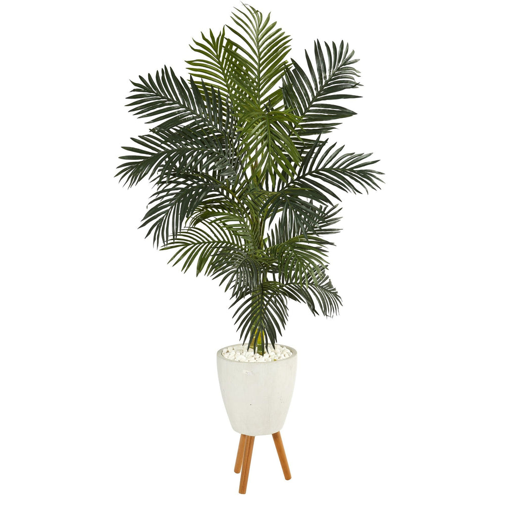 6’ Golden Cane Artificial Palm Tree in White Planter with Stand