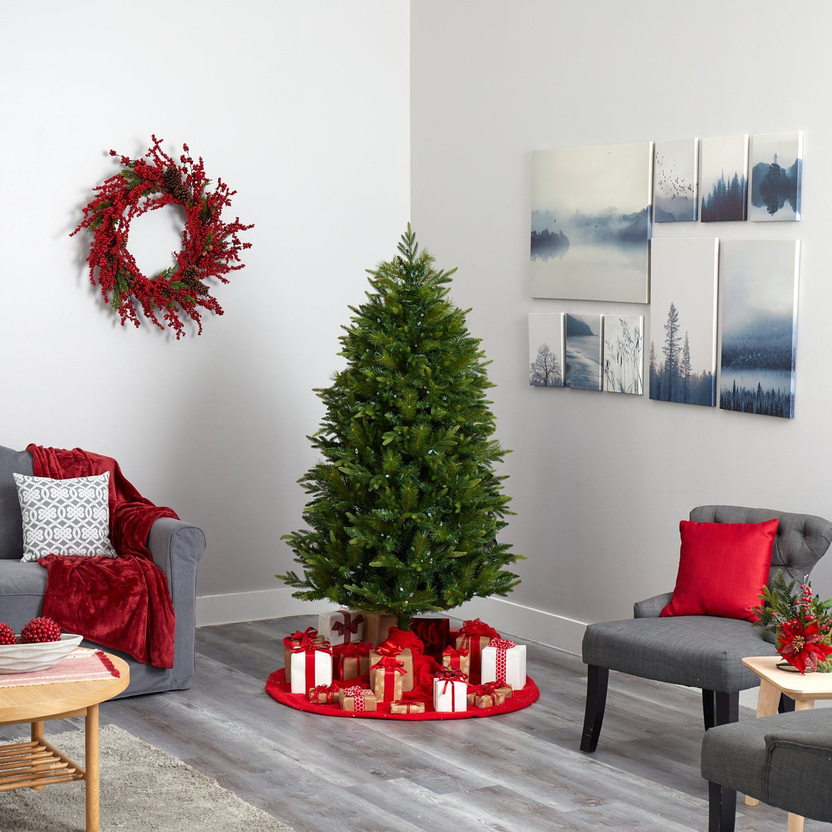 6' Hartford Fir Artificial Christmas Tree with 250 Warm (Multifunction) LED Lights with Instant Connect Technology and 711 Bendable Branches