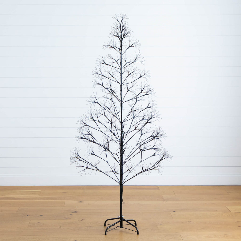 6' Pre-Lit Artificial Halloween Black Starburst Tree with 1680 Fairy Warm White LED Lights