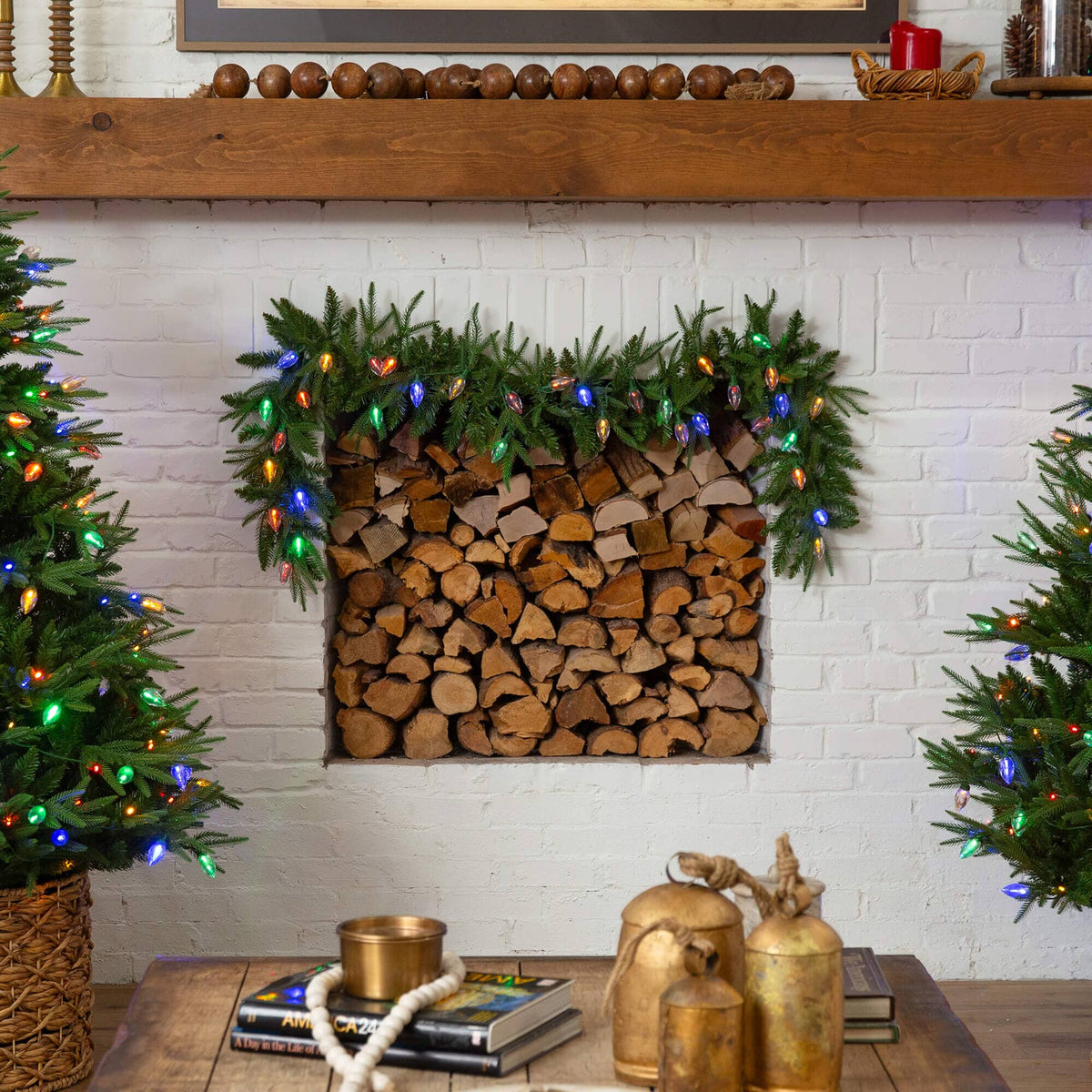 6' Pre-Lit Artificial Luxembourg Pine Christmas Garland with 35 Multicolored Traditional Bulb LED Lights
