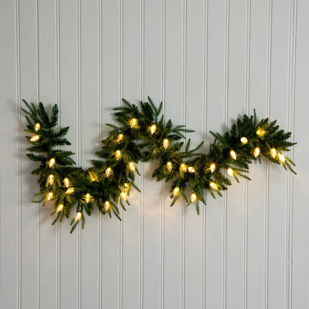 6' Pre-Lit Artificial Luxembourg Pine Christmas Garland with 35 Multicolored Traditional Bulb LED Lights