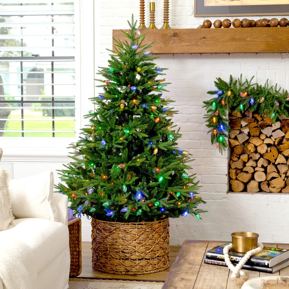 6' Pre-Lit Artificial Luxembourg Pine Christmas Tree with 250 Multicolored Traditional Bulb LED Lights