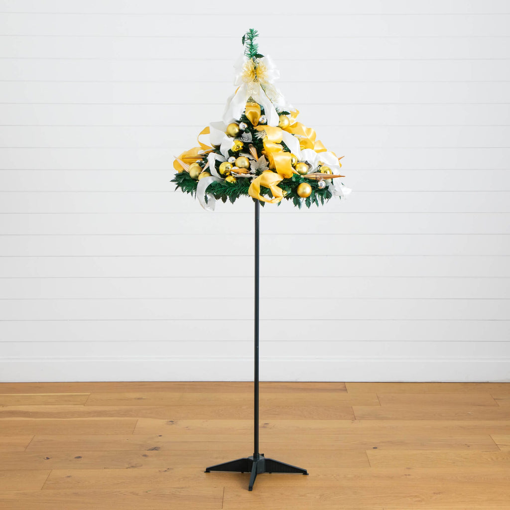 6' Pre-Lit Artificial Pop up Christmas Tree with Gold & Silver Ornaments, Ribbons and 150 Warm White LED Lights