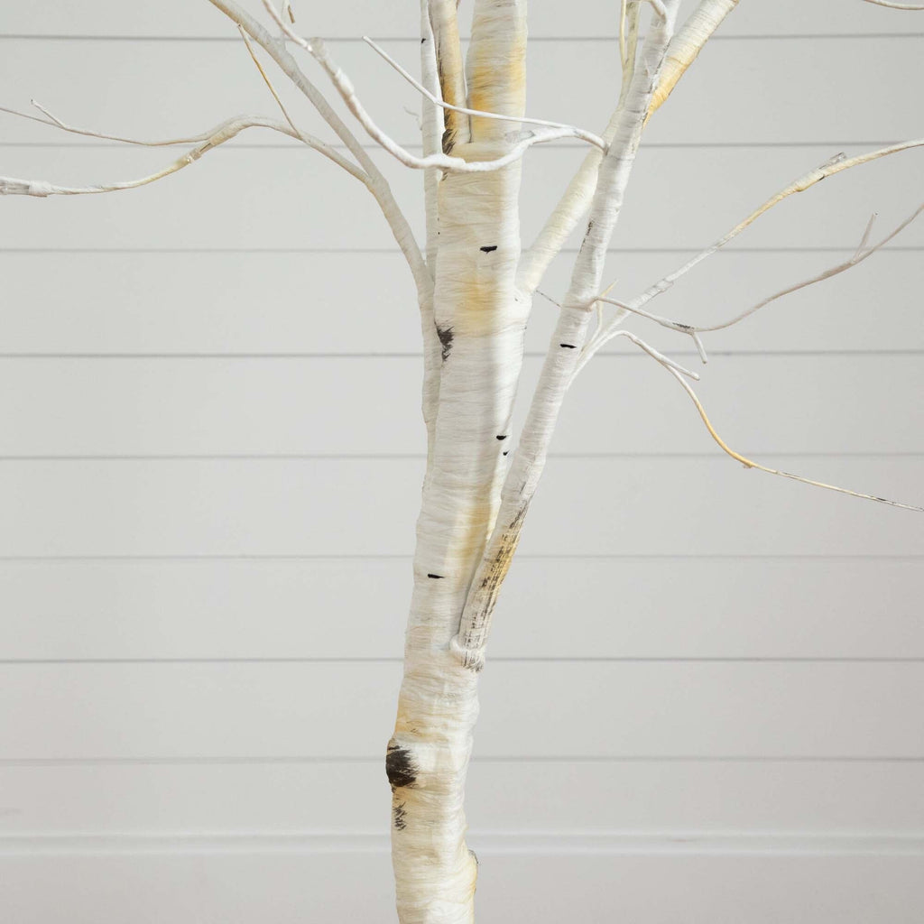 6’ Pre-Lit Artificial White Birch Tree with 90 White LED Lights