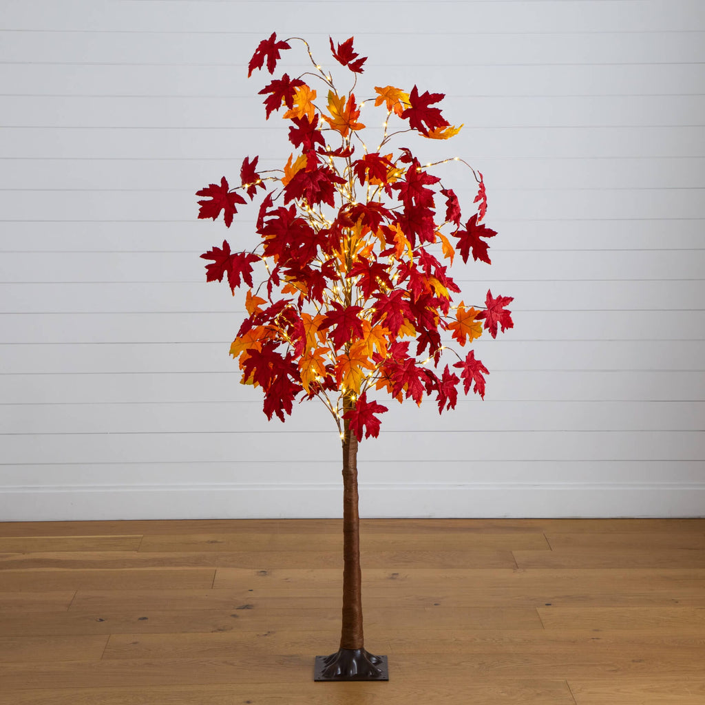 6' Pre-Lit Autumn Weeping Maple Artificial Fall Tree with 300 Warm White LED Lights