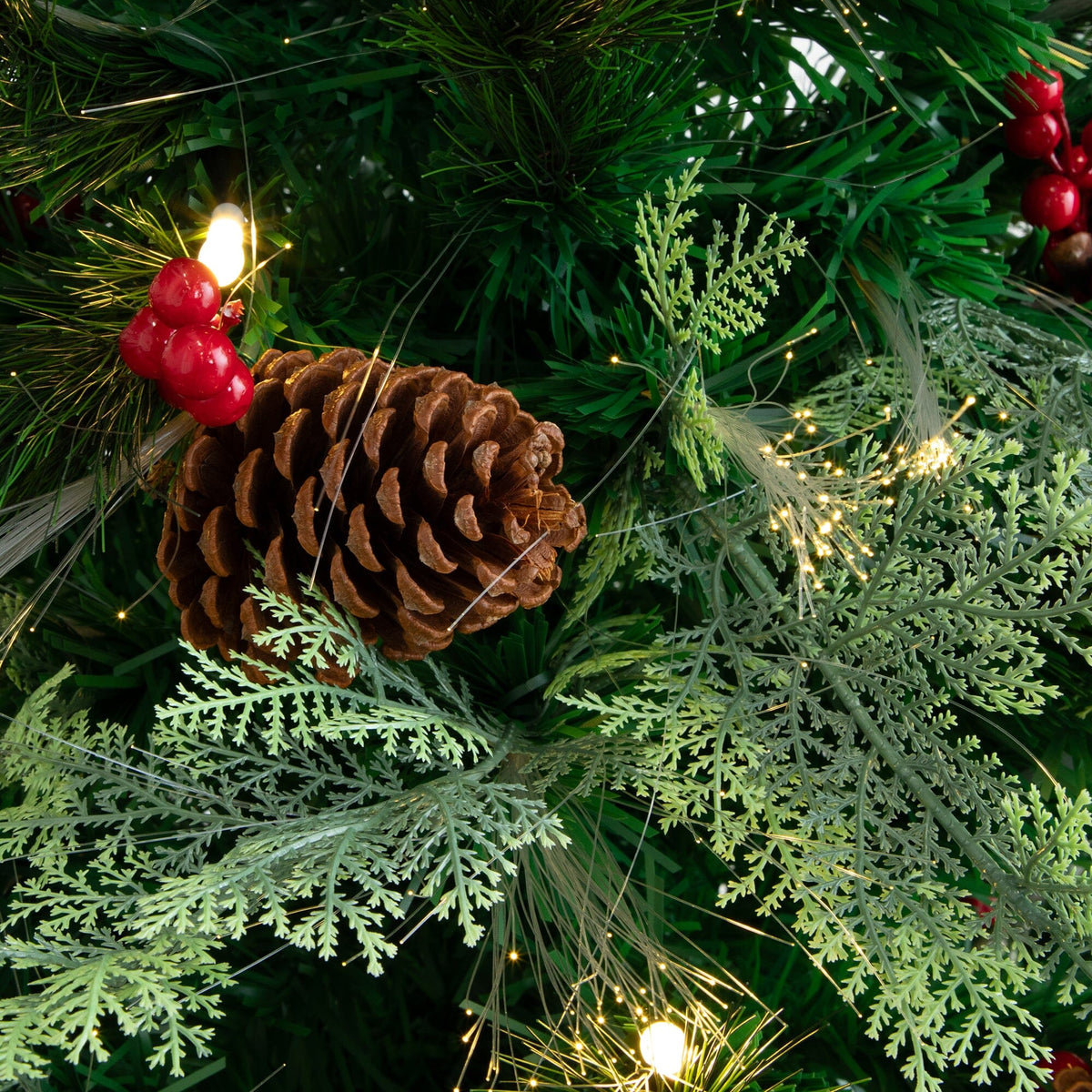 6' Pre-Lit Fiber Optic Artificial Pinecone & Berries Christmas Tree with  64 Warm White LED Lights