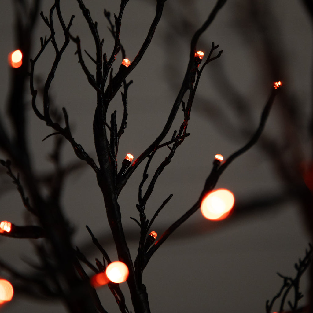 6’ Pre-Lit Halloween Black Twig Artificial Tree with 300 Orange & Purple LED Lights