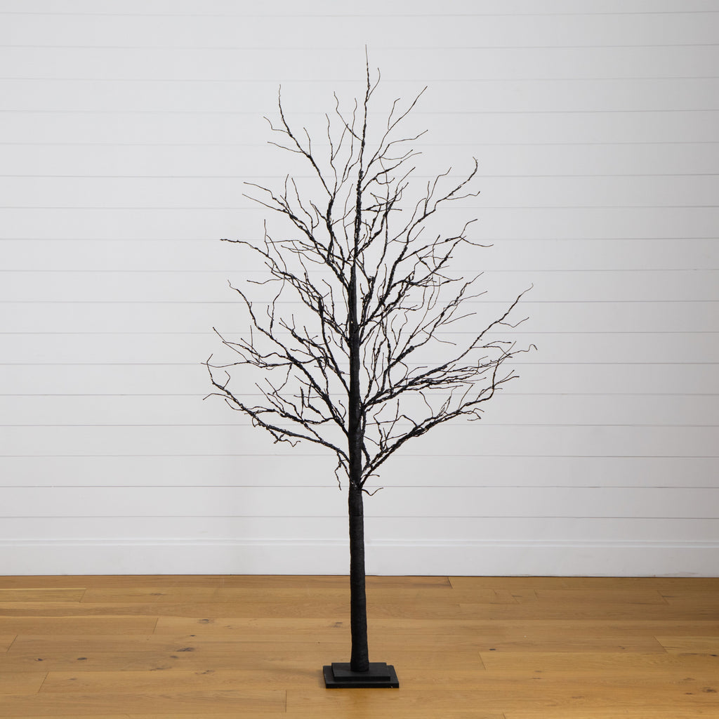 6’ Pre-Lit Halloween Deluxe Black Twig Artificial Tree with 156 Orange & Purple LED Lights