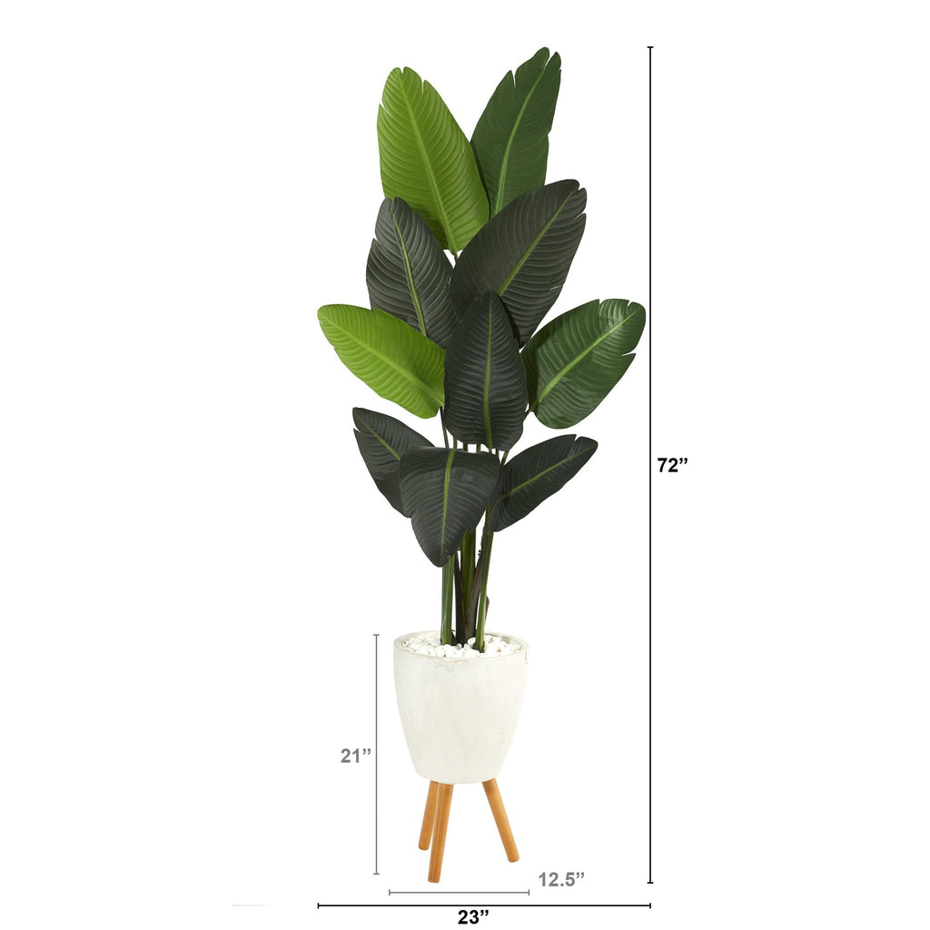 6’ Traveler's Palm Artificial Tree in White Planter with Stand