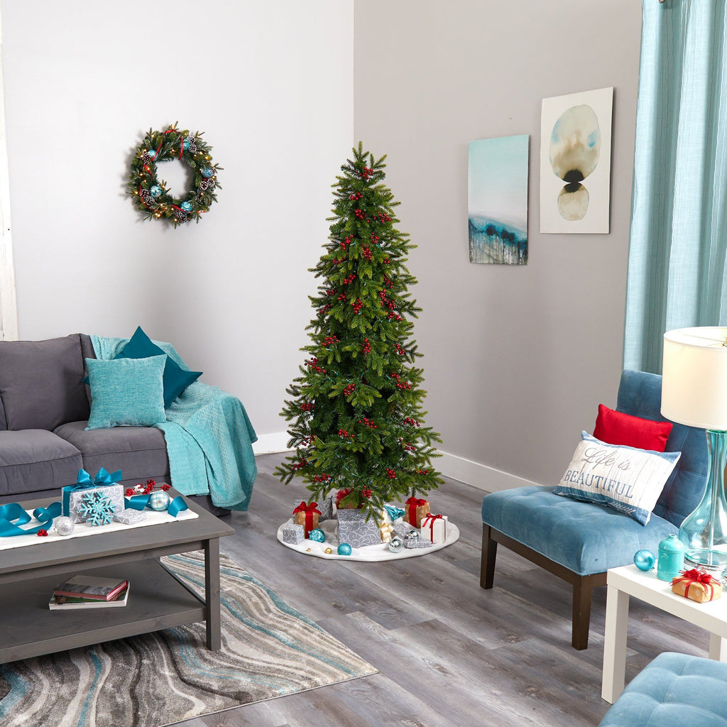 6' Victoria Fir Artificial Christmas Tree with 250 Multi-Color (Multifunction) LED Lights, Berries and 415 Bendable Branches
