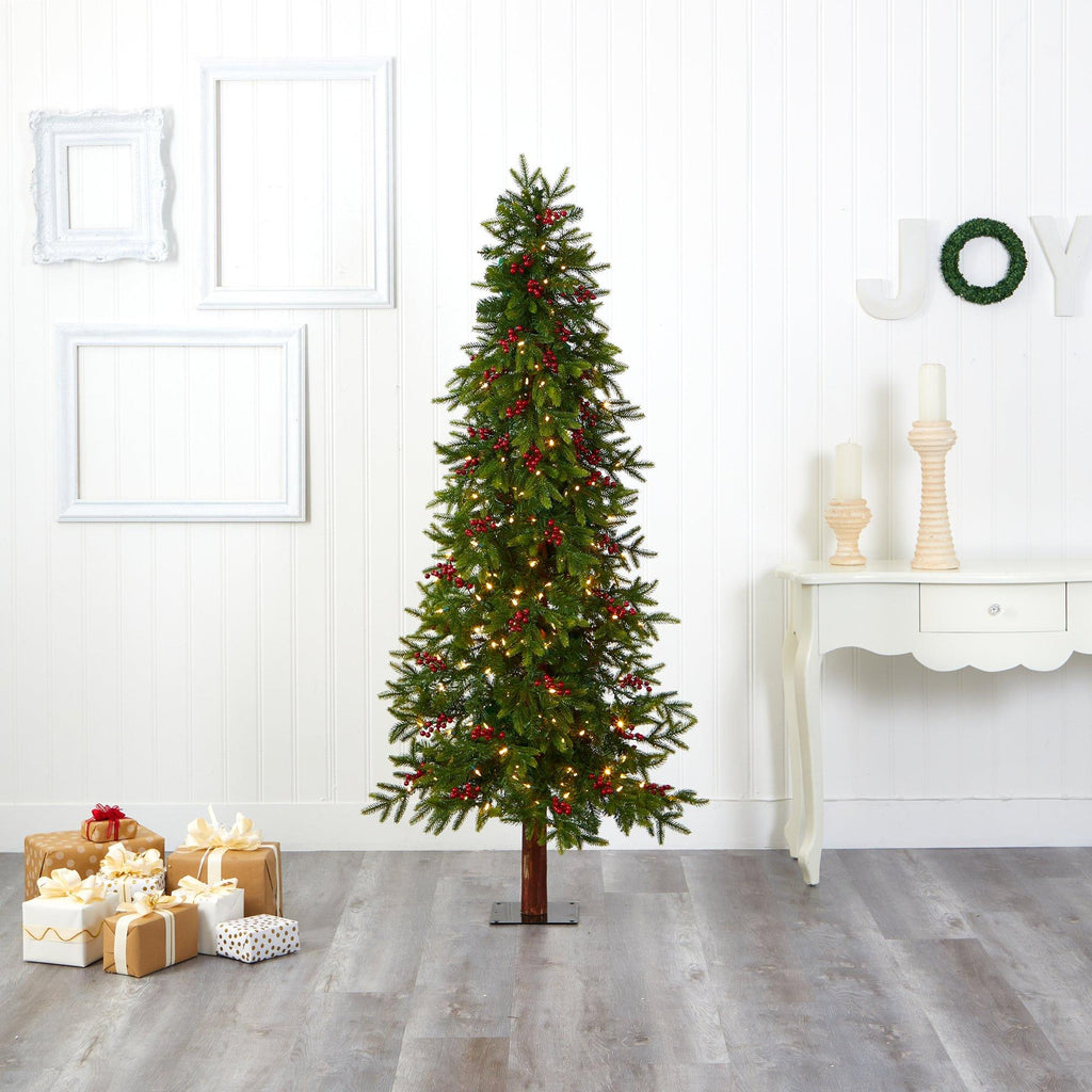 6' Victoria Fir Artificial Christmas Tree with 250 Multi-Color (Multifunction) LED Lights, Berries and 415 Bendable Branches