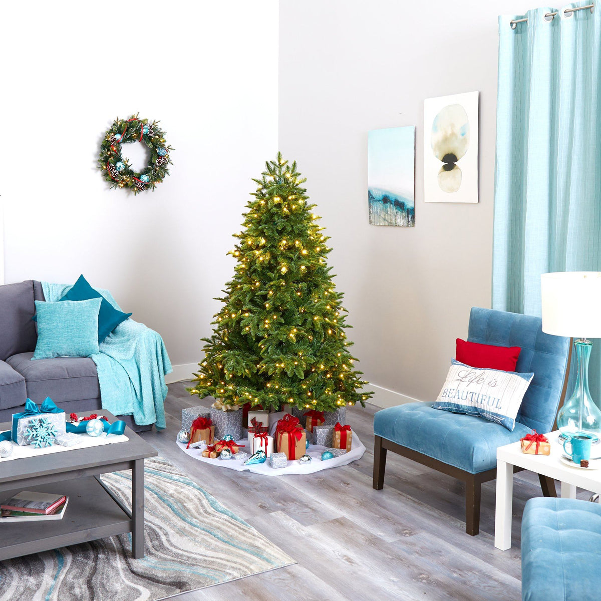 6’ Wyoming Fir Artificial Christmas Tree with 350 Clear LED Lights and 844 Bendable Branches