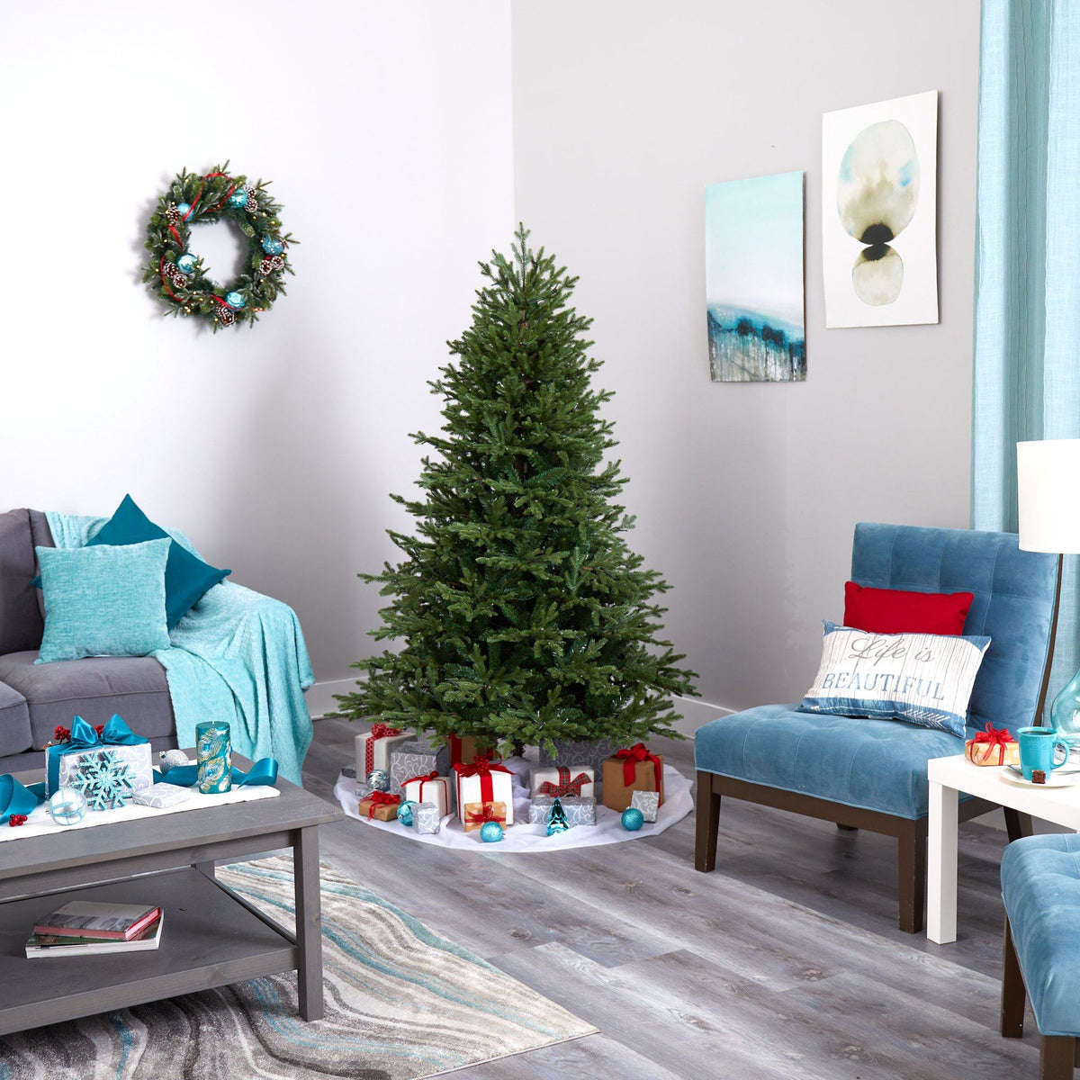 6’ Wyoming Spruce Artificial Christmas Tree with 400 Clear LED Lights and 1045 Bendable Branches
