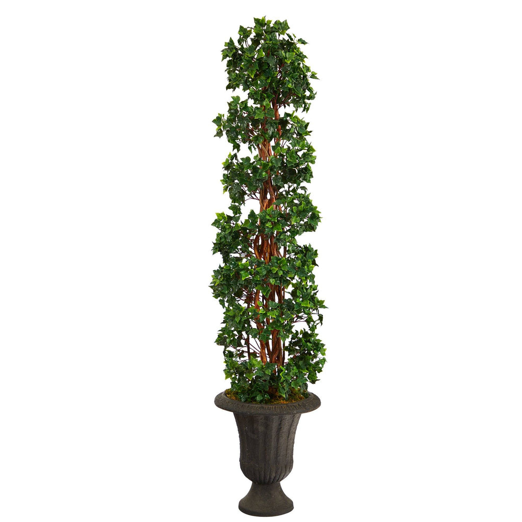 62” English Ivy Topiary Spiral Artificial Tree in Charcoal Urn UV Resistant (Indoor/Outdoor)