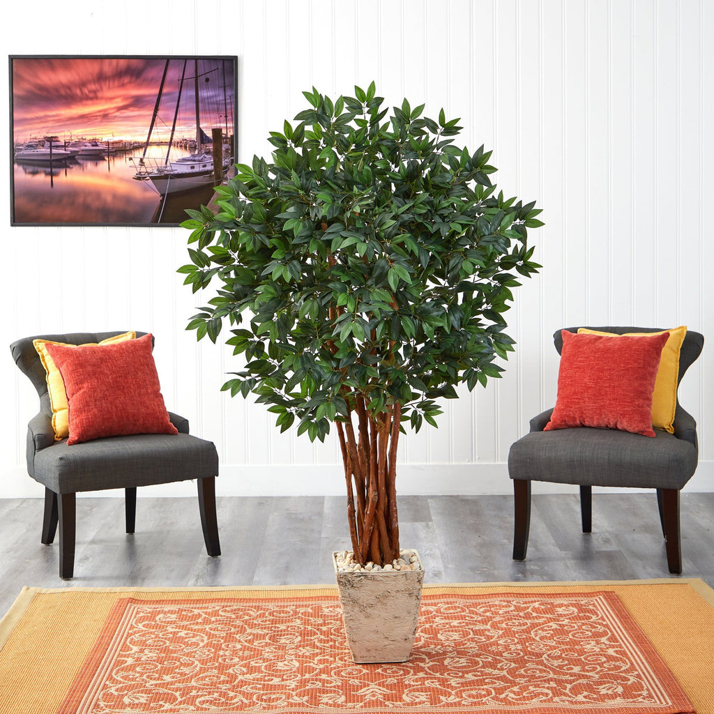 62” Lychee Artificial Tree in Country White Planter