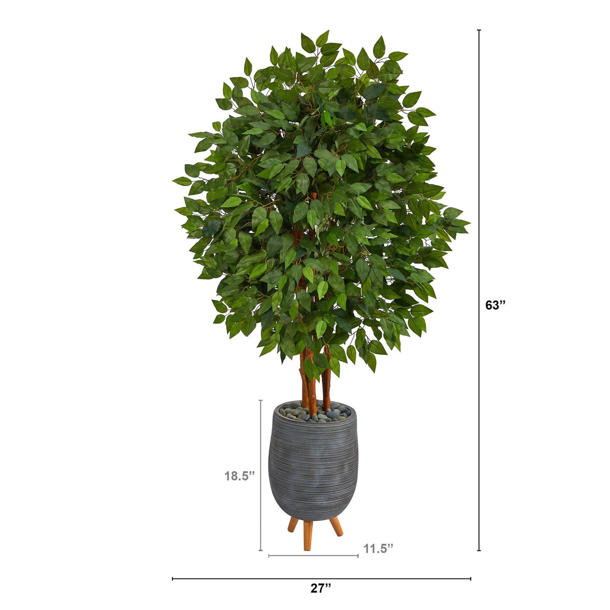63” Super Deluxe Artificial Ficus Tree in Gray Planter with Stand