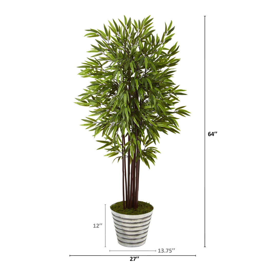 64” Bamboo Artificial Tree in Decorative Tin Bucket