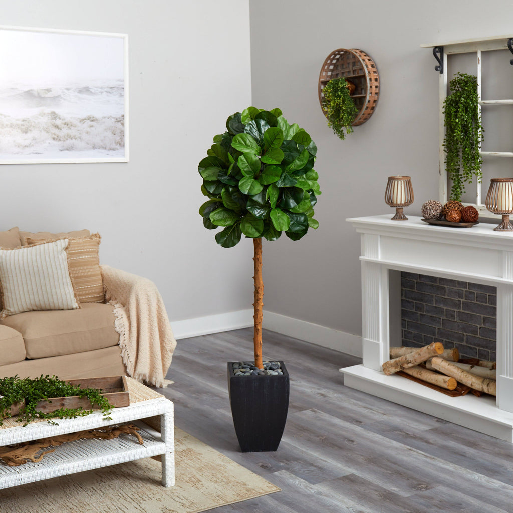 64” Fiddle Leaf Artificial Tree in Black Planter (Real Touch)