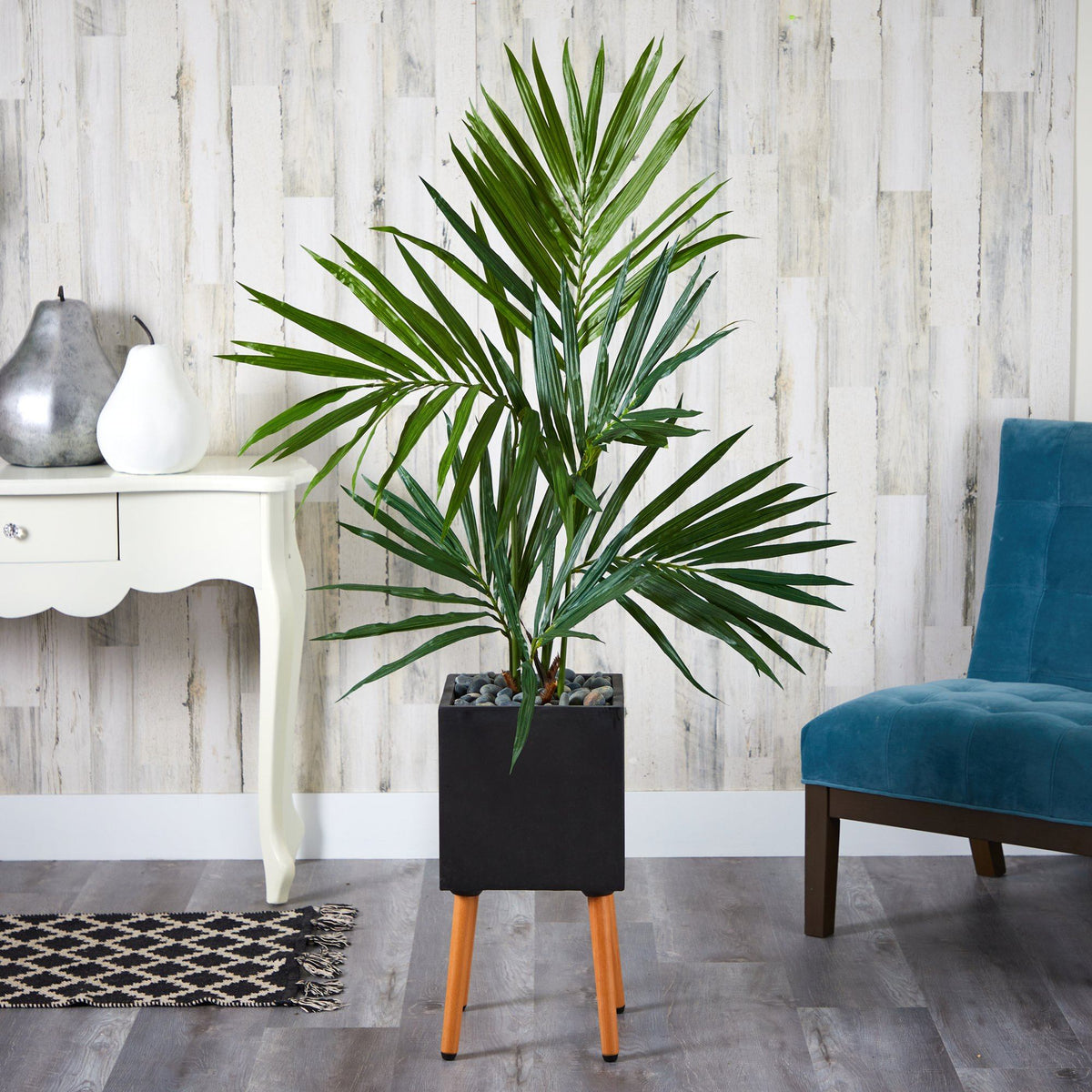 64” Kentia Artificial Palm Tree in Black Planter with Stand