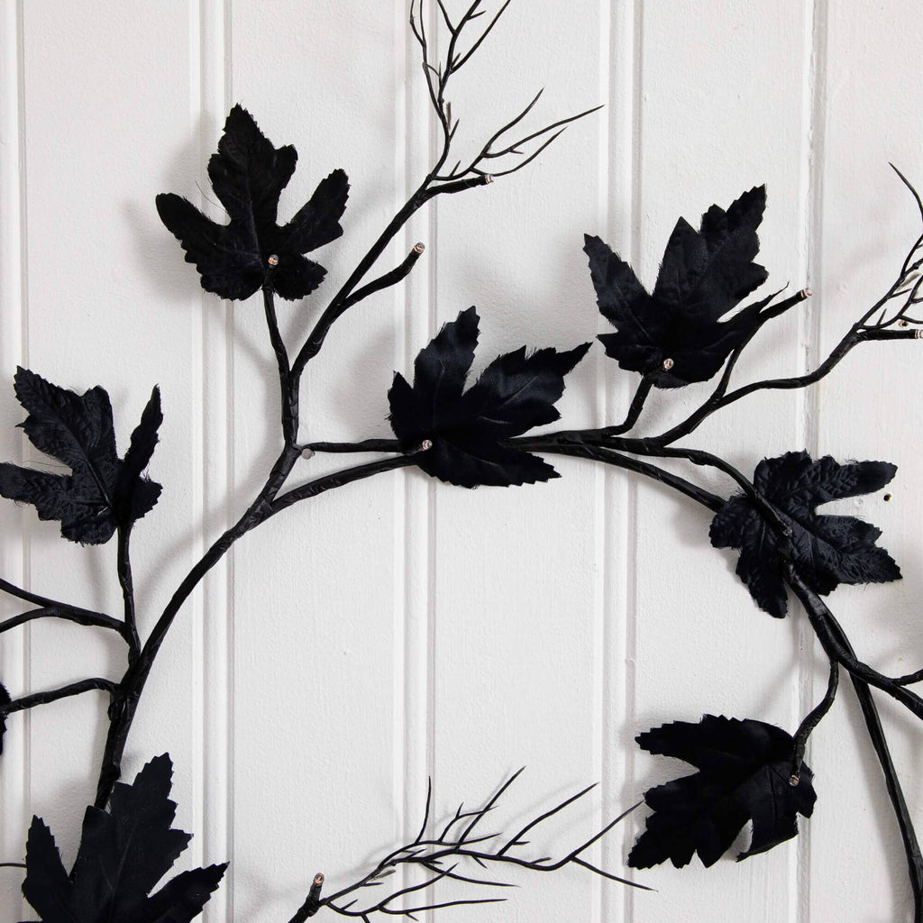 6.5' Pre-Lit Artificial Halloween Black Maple Garland with 48 Orange & Purple LED Lights