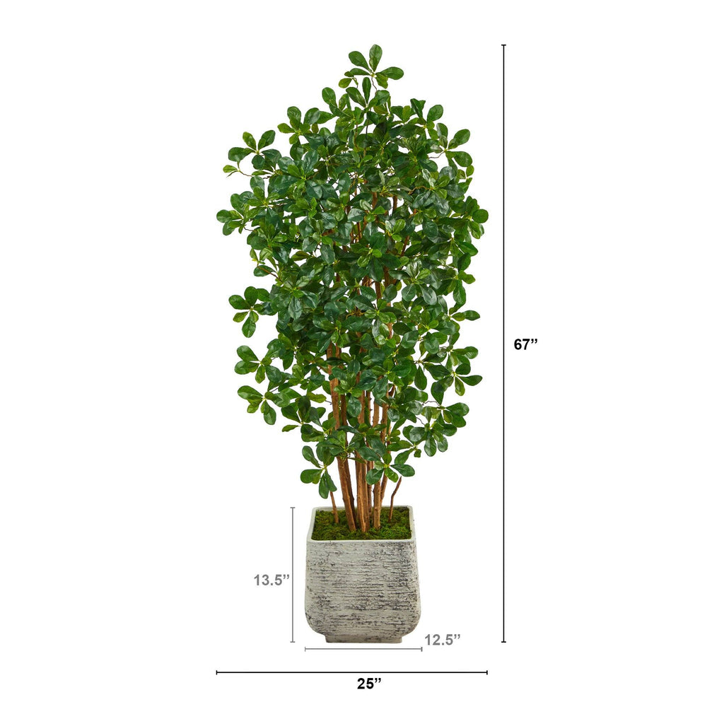 67” Black Olive Artificial Tree with 1365 Bendable Leaves in White Planter