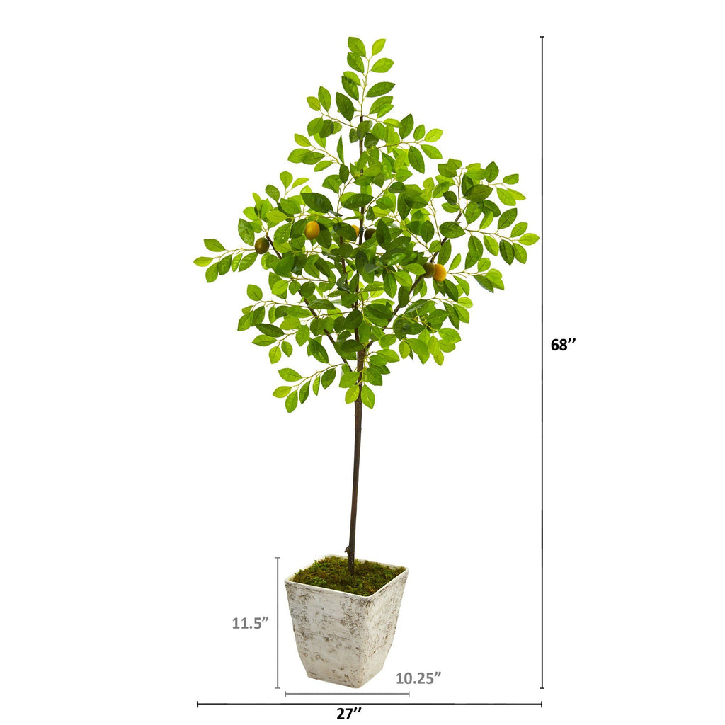 68” Lemon Artificial Tree in Country White Planter
