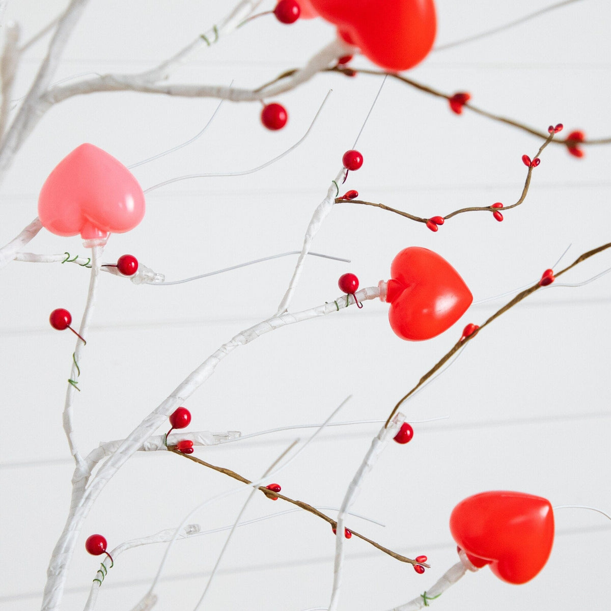6' Pre-Lit Artificial Valentine's Day Twig Tree with 96 Heart Shaped LED Lights and Red Berries