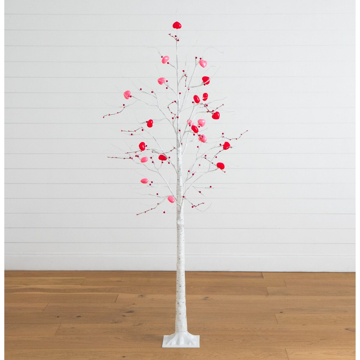 6' Pre-Lit Artificial Valentine's Day Twig Tree with 96 Heart Shaped LED Lights and Red Berries
