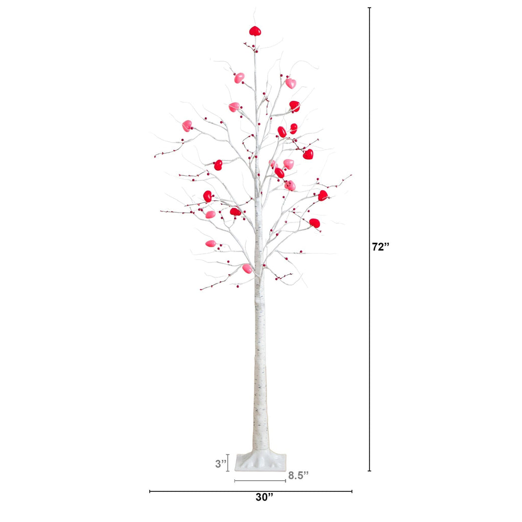 6' Pre-Lit Artificial Valentine's Day Twig Tree with 96 Heart Shaped LED Lights and Red Berries