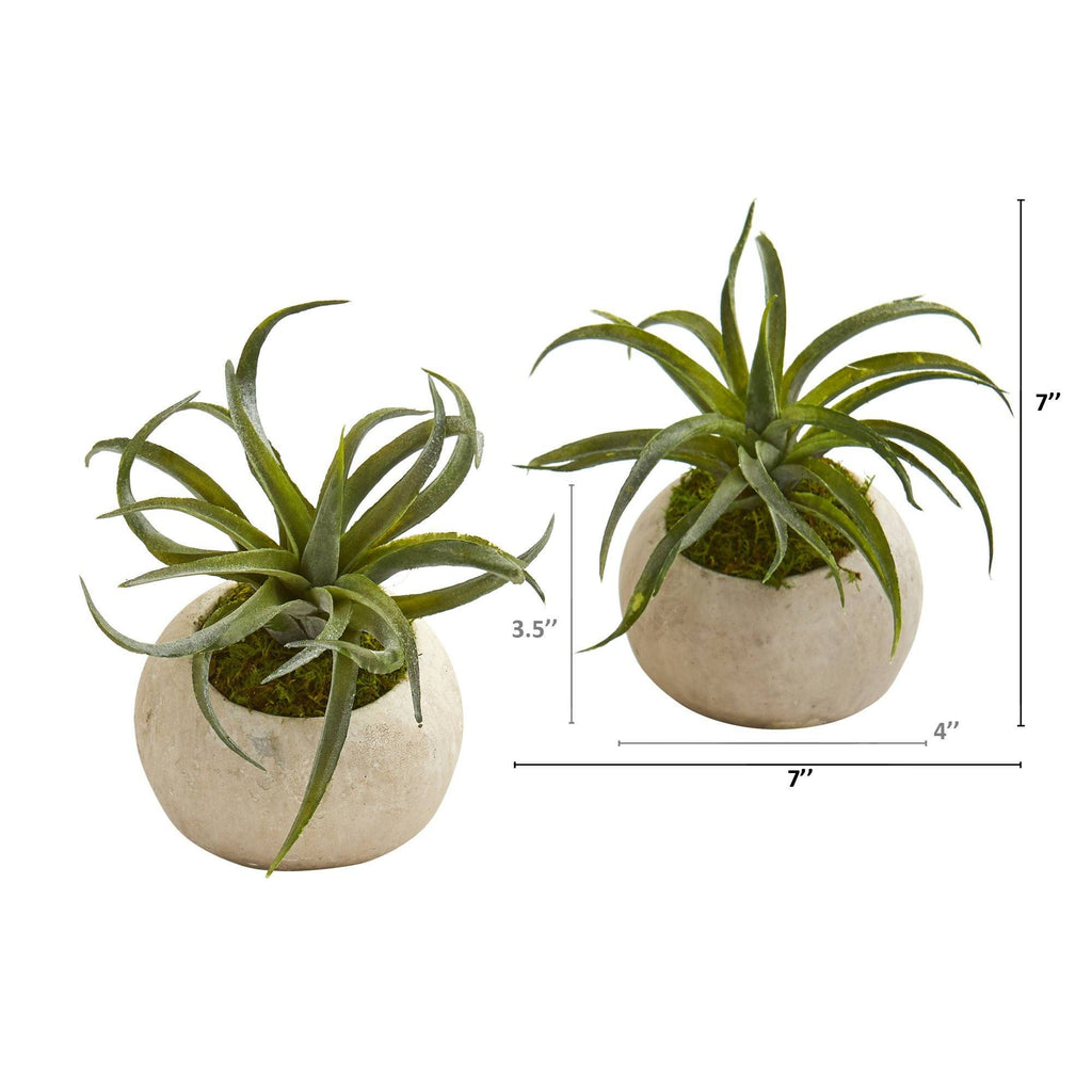 7” Air Plant Succulent Artificial Plant in Stone Planter (Set of 2)