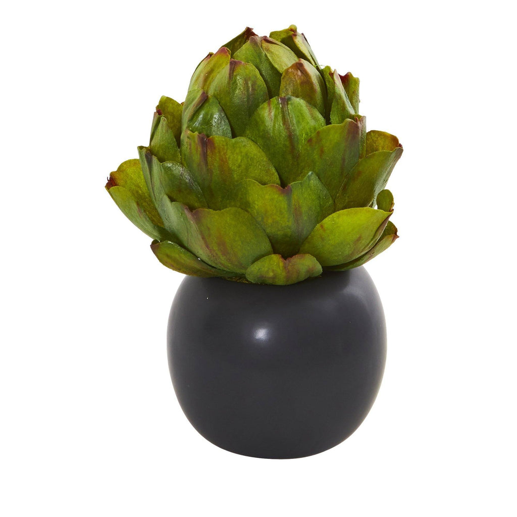 7” Artichoke Artificial Plant in Black Vase (Set of 3)