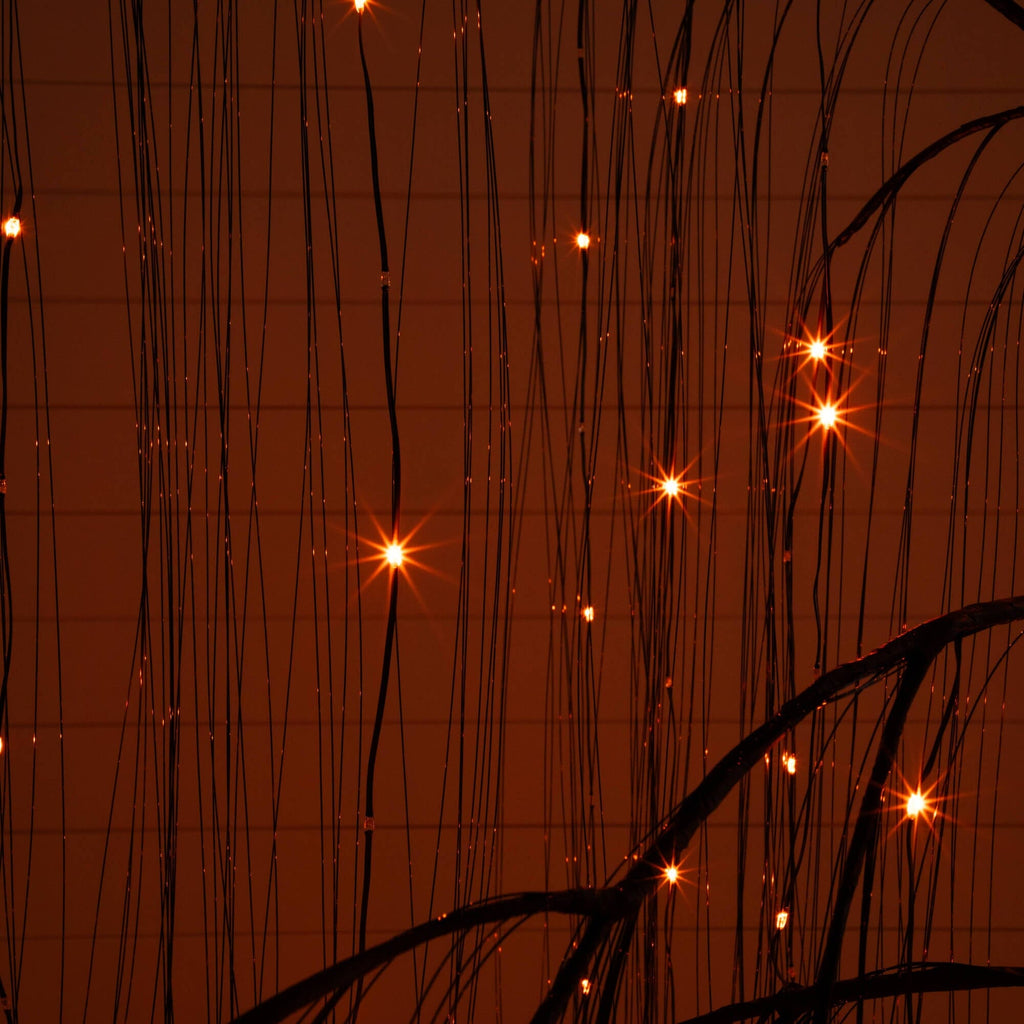 7' Pre-Lit Artificial Halloween Black Willow Tree with 600 Purple and Orange Dual Color LED Lights