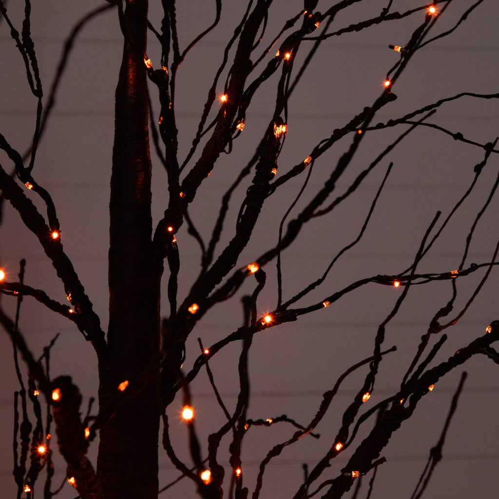 7' Pre-Lit Halloween Black Twig Artificial Tree with 390 Orange & Purple LED Lights