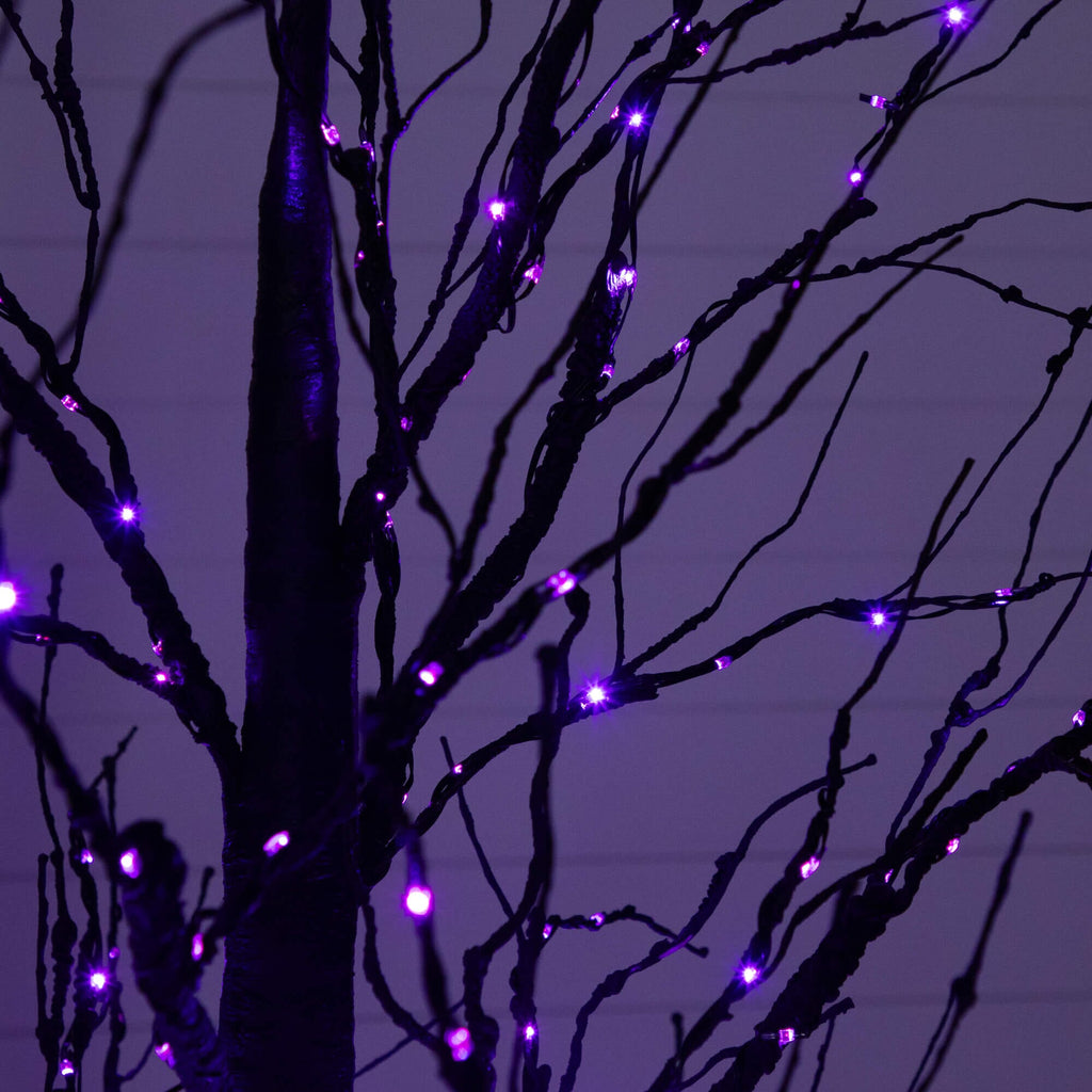 7' Pre-Lit Halloween Black Twig Artificial Tree with 390 Orange & Purple LED Lights