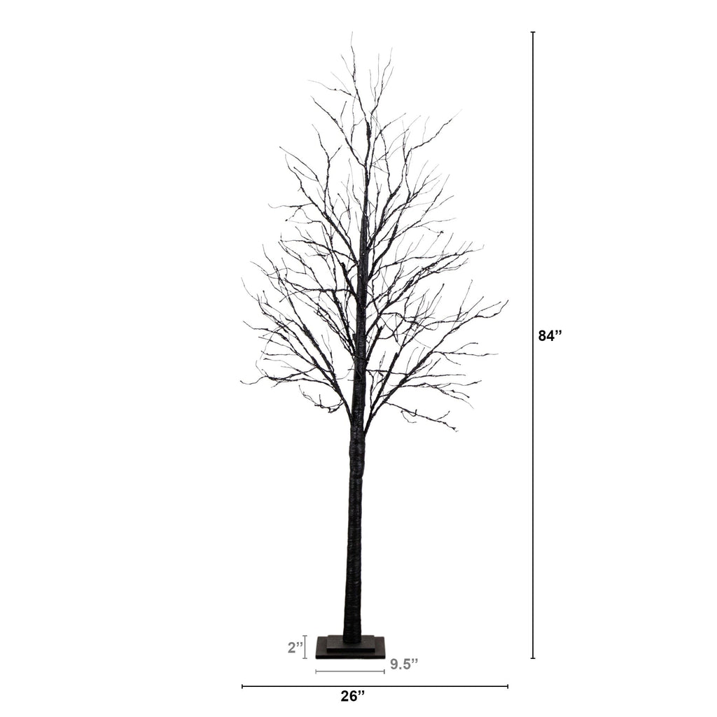 7' Pre-Lit Halloween Black Twig Artificial Tree with 390 Orange & Purple LED Lights