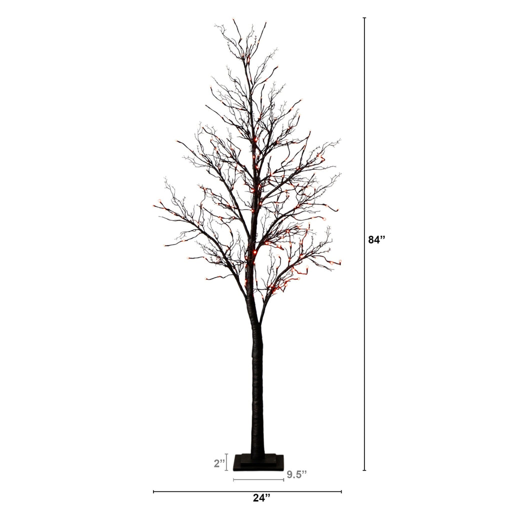 7' Pre-Lit Halloween Deluxe Black Twig Artificial Tree with 180 Orange & Purple LED Lights
