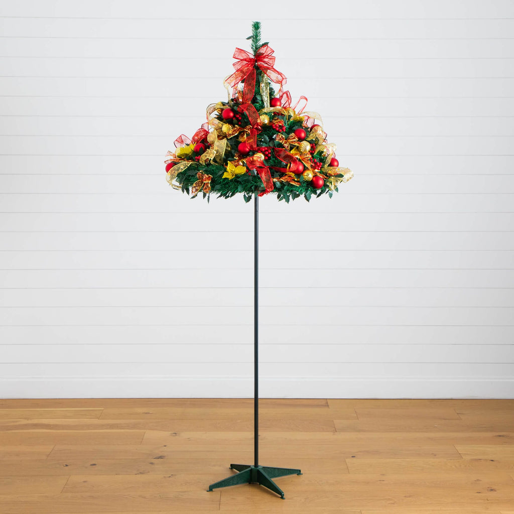 7' Pre-Lit Artificial Pop up Christmas Tree with Red & Gold Ornaments, Ribbons and 180 Warm White LED Lights