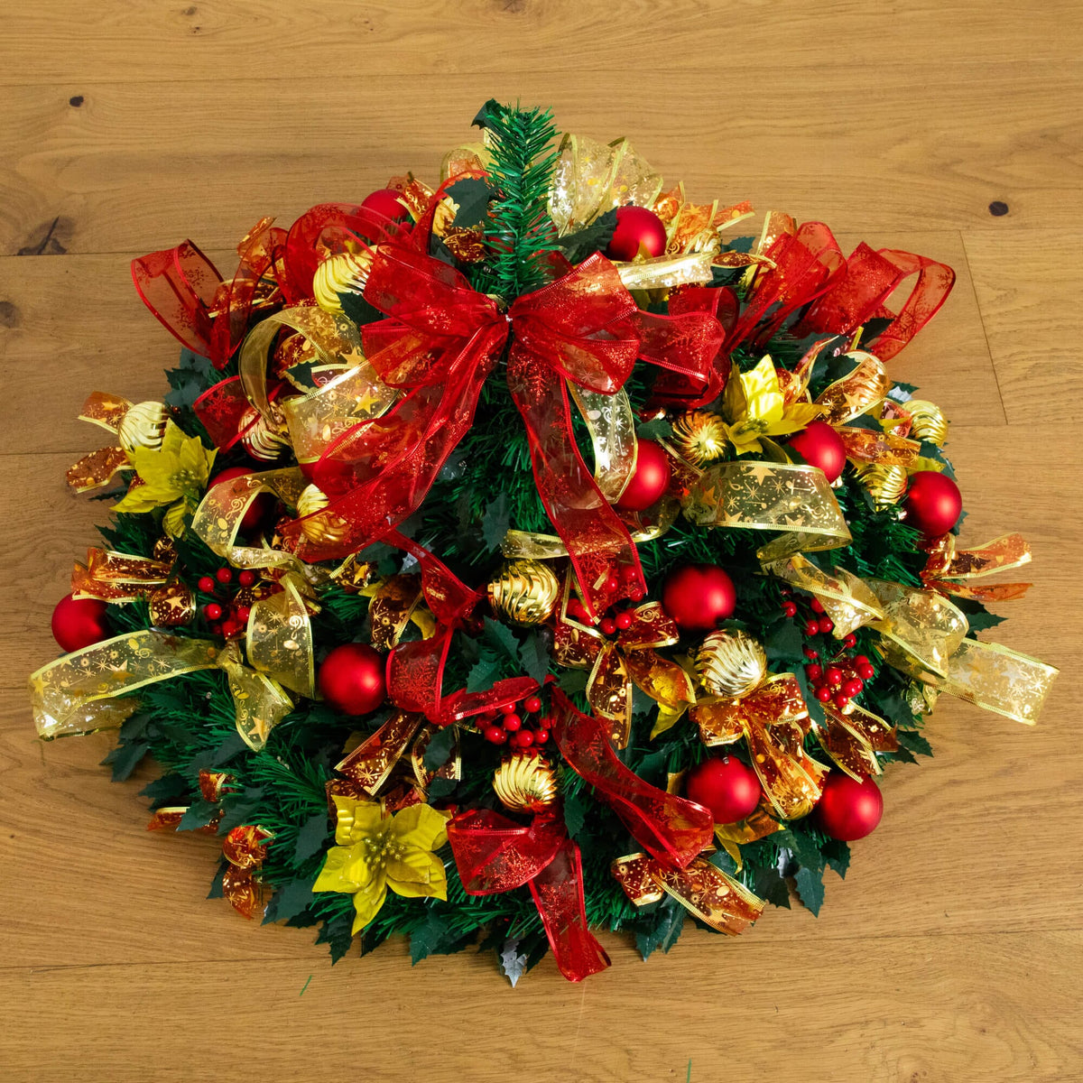 7' Pre-Lit Artificial Pop up Christmas Tree with Red & Gold Ornaments, Ribbons and 180 Warm White LED Lights
