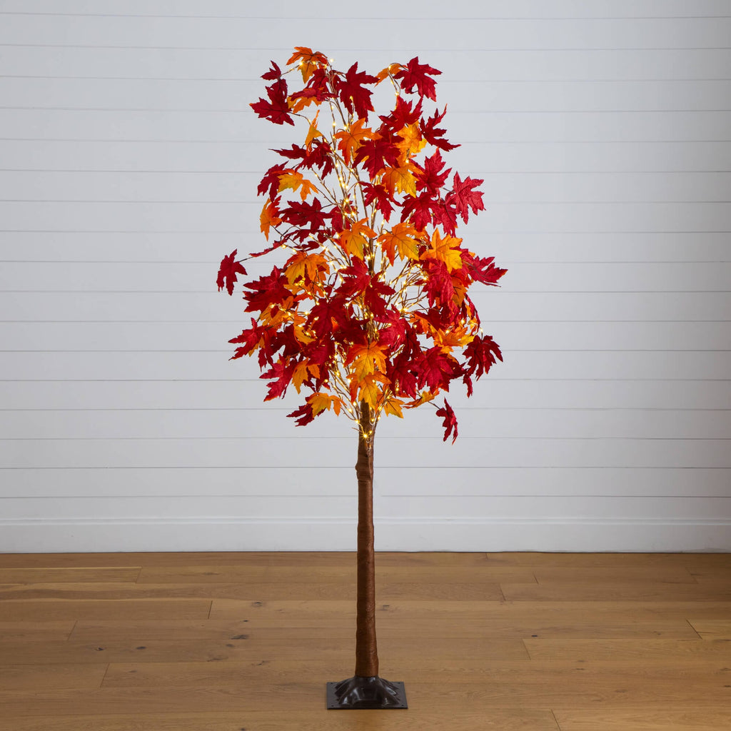 7' Pre-Lit Autumn Weeping Maple Artificial Fall Tree with 450 Warm White LED Lights