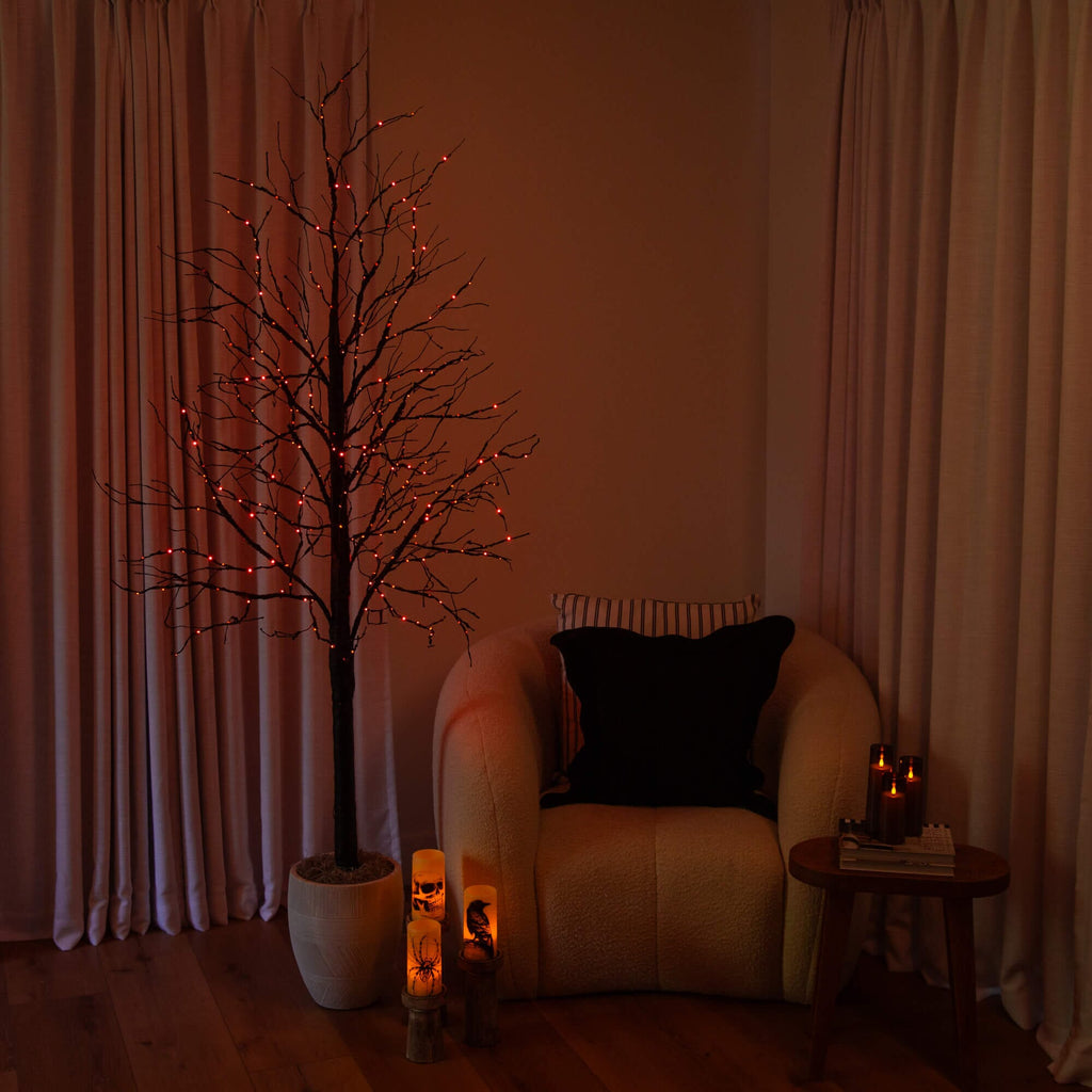 7' Pre-Lit Halloween Black Twig Artificial Tree with 390 Orange & Purple LED Lights